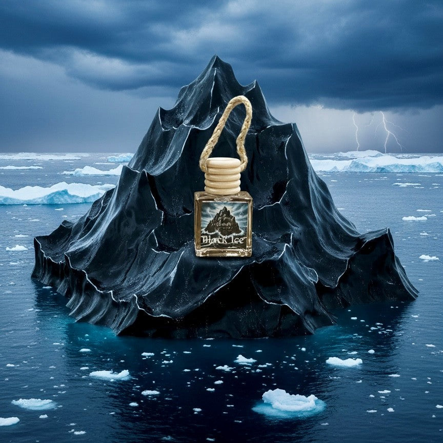 Potion bottle on an iceberg in a stormy ocean