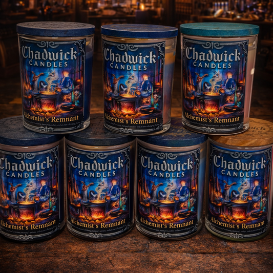 Collection of Chadwick Candles in a rustic setting
