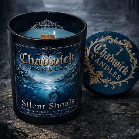 Chadwick Candles 'Silent Shoals' candle on a dark background