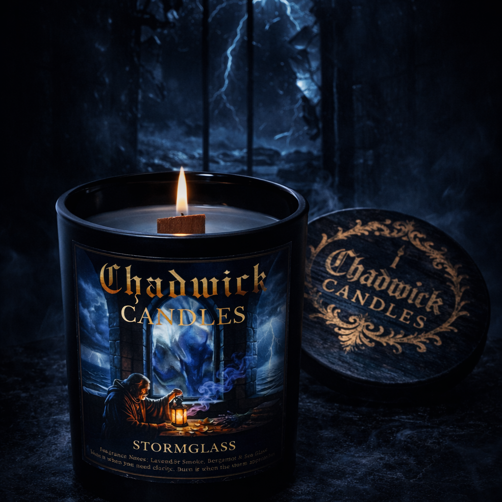 Chadwick Candles Stormglass candle with a dark background