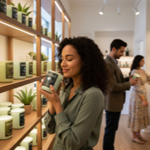 Woman taking a photo of candles on a shelf in a store