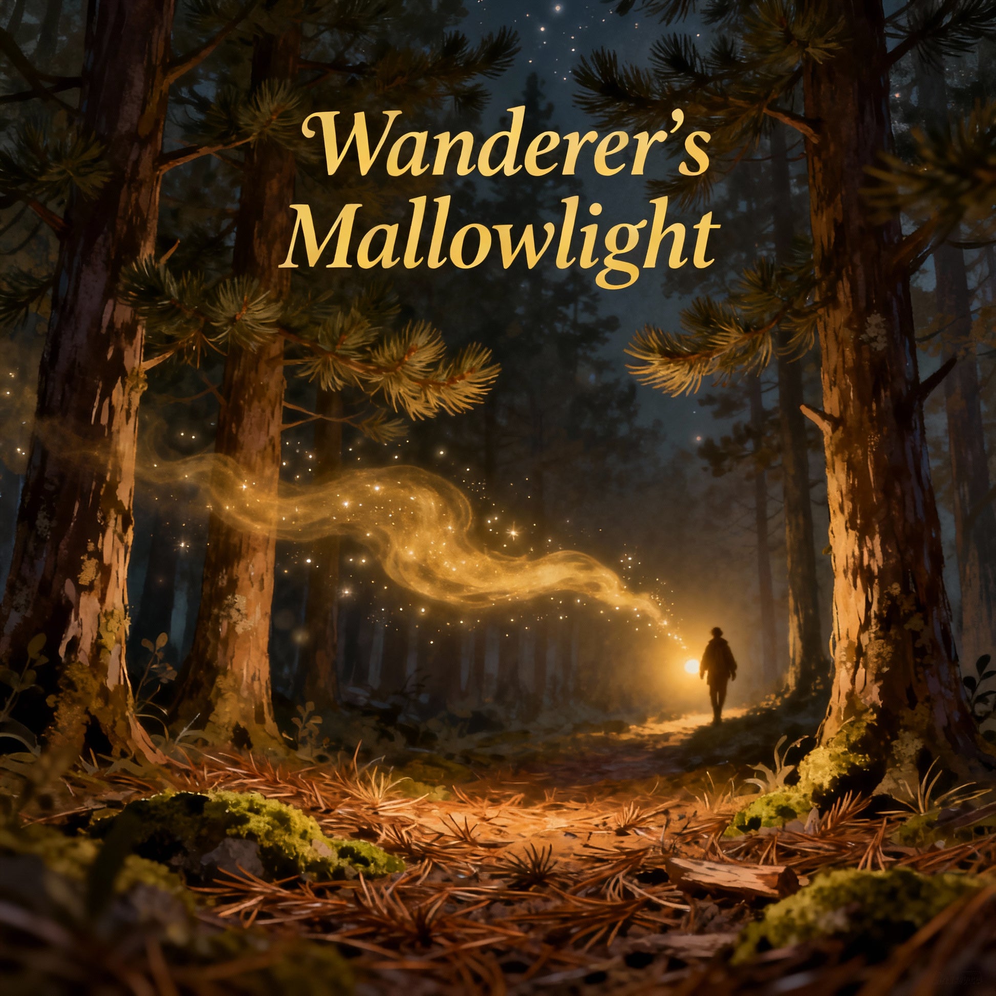 Forest scene with a glowing path and 'Wanderer's Mallowlight' text